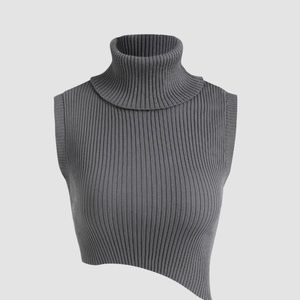 High Neck Asymmetric Knitted Vest 
Color:GreySize:S